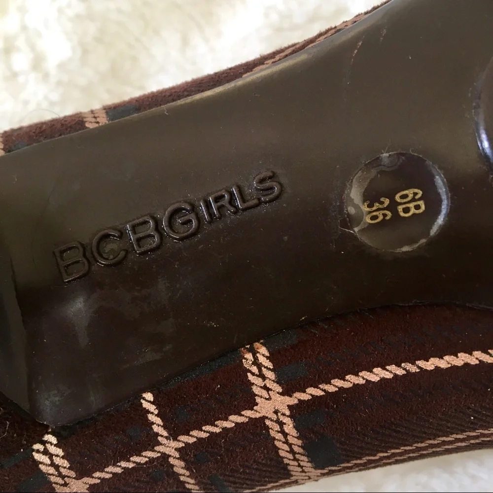 BCBGirls Plaid Brown Suede Heels